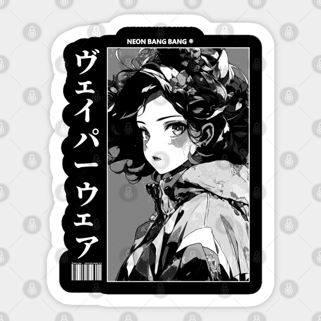 Black and White Japanese Anime and Manga Streetwear Geisha Girl Sticker by Neon Bang Bang